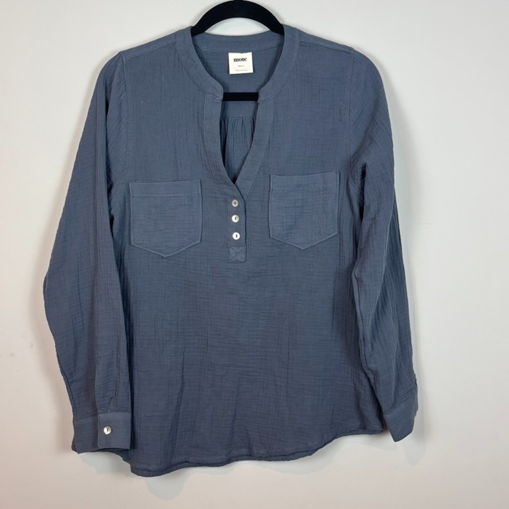 Mote Womens Grey 100% Cotton‎ Long Sleeve Collared Shirt Womens SM Slow Fashion